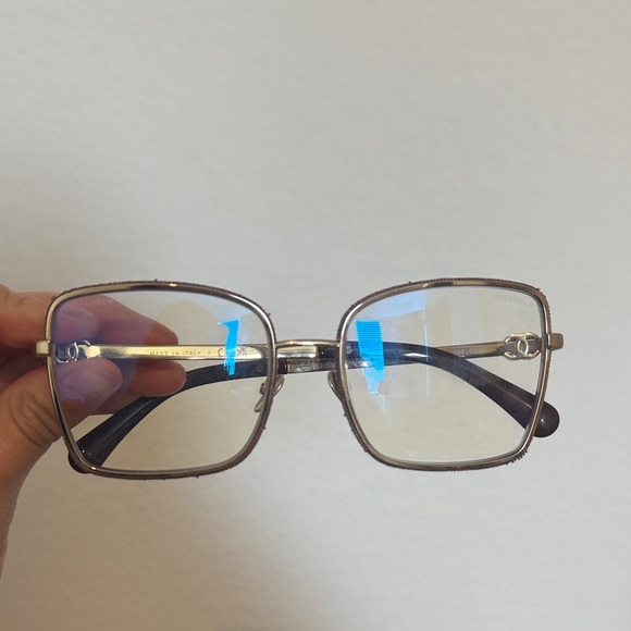 CHANEL Gold and Black Square Glasses